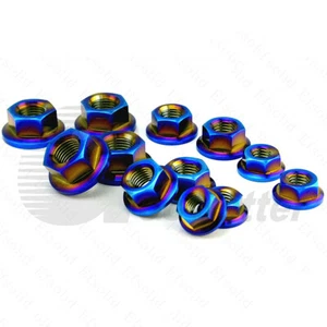 M5 M6 M8 M10 M12 M14 M16 Titanium Flange Hex Nuts Motorcycle Bike Burning Blue - Picture 1 of 4