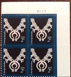 US Scott # 3753 2c Navajo Jewelry, plate block of 4 2007, MNH - Picture 1 of 1