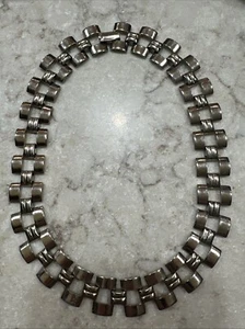 Collana girocollo maglia catena quadrata tono argento 15" vintage! - Foto 1 di 4
