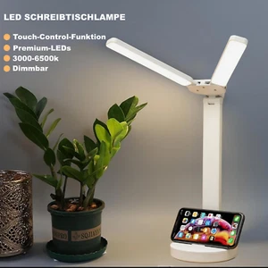 LED Schreibtischlampe Dimmbar USB aufladbar Doppelkopf Tischlampe Büroleuchte - Bild 1 von 4