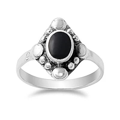 Fine Men 15mm 925 Sterling Silver Simulated Black Onyx Vintage Style Ring Band - Image 1 of 3