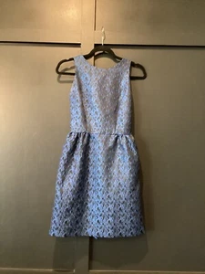 Anthropoligie Erin Fetherston Winnie Blue Bow back Fit & Flare jacquard Dress 0 - Picture 1 of 12