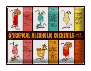 Blechschild Alkohol 40x30 cm 6 tropical cocktails recipes Deko Schild tin sign - Picture 1 of 5