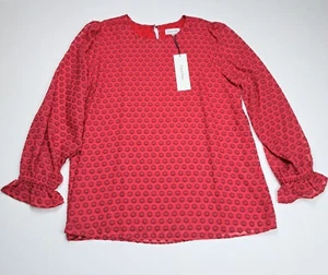 Calvin Klein Womens Long Sleeve Dot Blouse M Red - Picture 1 of 7
