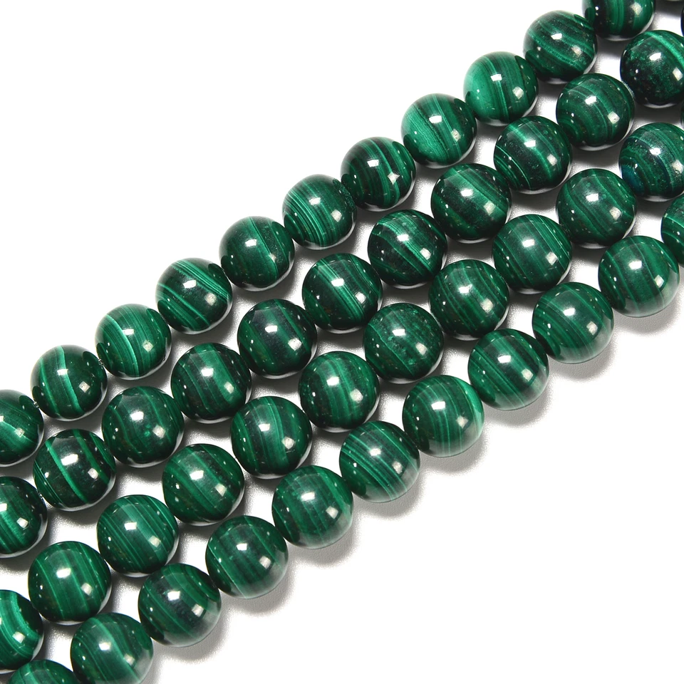 Natural Malachite Smooth Round Beads 6mm 7mm 8mm 10mm 12mm 15.5" Strand - Image 1 of 3