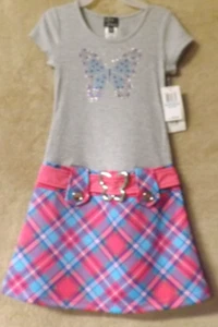 Pink & Violet Girl's Marsha Dress Butterfly Short Sleeve, Belt Butterfly Look - Picture 1 of 6