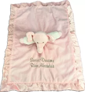 PM Baby Pink Elephant Lovey 21” Sweet Dreams security blanket Seersucker *Name* - Picture 1 of 15