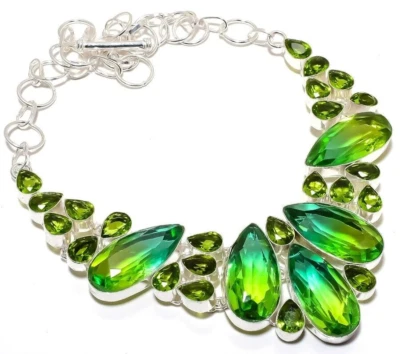 Bi Color Tourmaline Gemstone 925 Sterling Silver Handmade Jewelry Necklace 18" - Image 1 of 4
