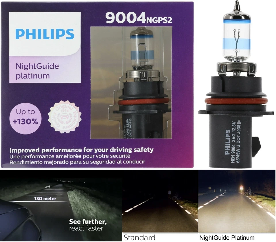 Philips Night Guide Platinum 9004 65/45W Two Bulbs Head Light Replace Upgrade OE - Image 1 of 4