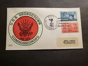 USS GEORGETOWN AG-165 Naval Cover 1963 COMMISSIONED Cachet w/ jacket patch - Picture 1 of 2