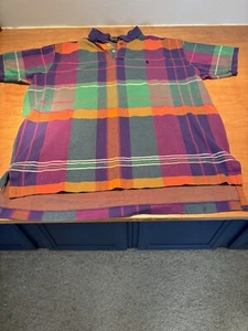 VINTAGE Ralph Lauren Poloshirt Herren Large blau lila grün kariert 100% Baumwolle - Bild 1 von 7