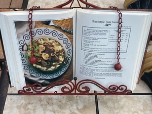 Red Shabby Chic Table Top Metal Wrought Iron Cookbook Stand Easel W/ Bird 13x16 - Picture 1 of 5