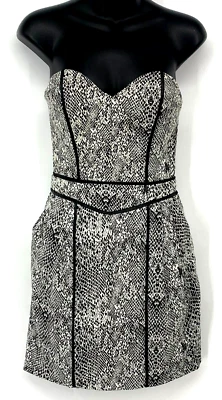 Guess Tulip Dress Size 2 Jet Black Ivory Python Snake Print Strapless Women New - Image 1 of 4