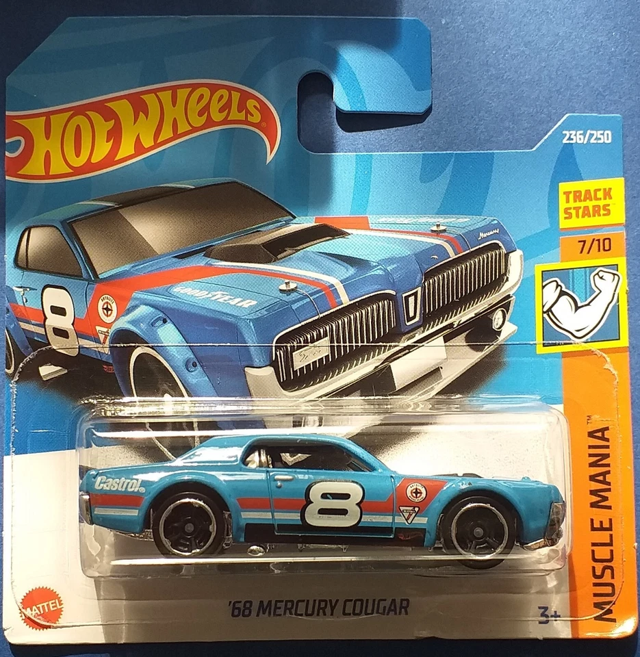 HOT WHEELS 2022 '68 MERCURY COUGAR, AZUL, TARJETA CORTA. Foto 1 de 1
