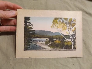 Vintage 3 Color 3.5x5.5" Hand Tinted Landscape Photograph Birches Water Mts 5x7" - Picture 1 of 4