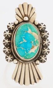 Native American Navajo handgefertigt Sterlingsilber mit türkisfarbenem Ring Größe 7,5 - Bild 1 von 3