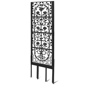 H Potter GAR676 Black Metal Garden Trellis Privacy Screen Rose Design Outdoor - Picture 1 of 7