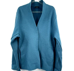 Eileen Fisher Sweater Women Large Jacket Cardigan Boiled Wool Coatigan Blue - Picture 1 of 24