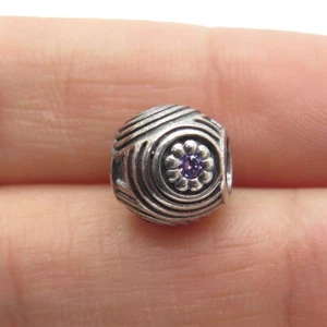PANDORA 925 Sterling Silver Lavender C Z Hypnotic Circles Oxidized Bead Charm - Picture 1 of 7
