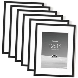 12x16 Picture Frame Set of 6, Display Pictures 9x12 with Mat or 12x16-6P Balck - Picture 1 of 8