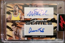 MAGIC JOHNSON - JERRY WEST- 2023 LEAF SIGNATURE SERIES AUTO TIGER STRIPE 1/1 