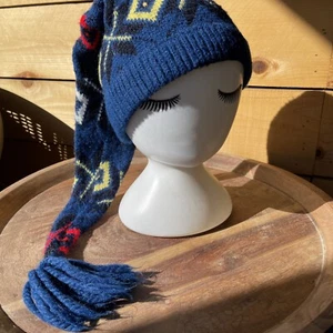 Vintage Long Tassled Blue & Yellow Ski Beanie - Picture 1 of 9