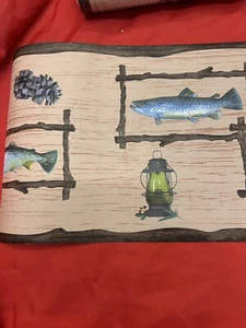 3 ROLLS OF GREAT OUTDOORS WALLPAPER BOARDER TROUT FISHING THEME - Picture 1 of 3