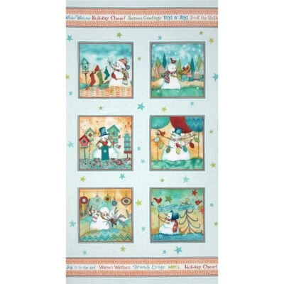 Panel muñeco de nieve WARM WISHES + 2 yardas coordenadas (4 piezas) tela de edredón de gallo rojo Foto 1 de 4