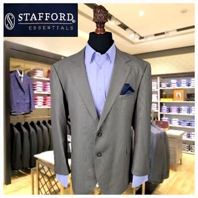 50R Big&Tall Stafford Blazer Brown Hopsack Mens Button Sport Coat Suit Jacket  - Image 1 of 4