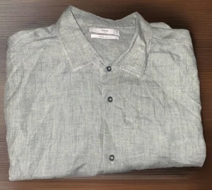 Mango MNG Mens Size XL -Linen Button Down Long Sleeve Shirt Olive Green Quality - Picture 1 of 6