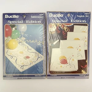 Bucilla gestempelt Kreuzstich Feier Tischläufer & Servietten Set Menge 2 Vintage - Bild 1 von 6