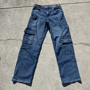 American Eagle Cargo Denim Damenjeans Größe 12 lang superhoch Baggy gerade - Bild 1 von 21