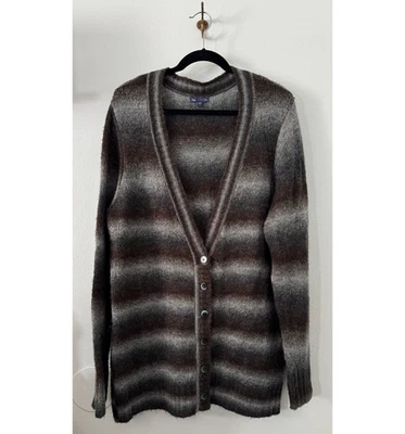 Cárdigan Suéter a Rayas THE GAP Mujer XL Marrón Gris Relajado Cómodo Botón Delantero Foto 1 de 4
