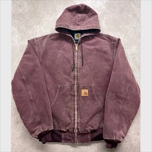 Vintage 90 Carhartt Active Jacket J130 USA Made Canvas Faded Dusty Plum Purple Large - Bild 1 von 13