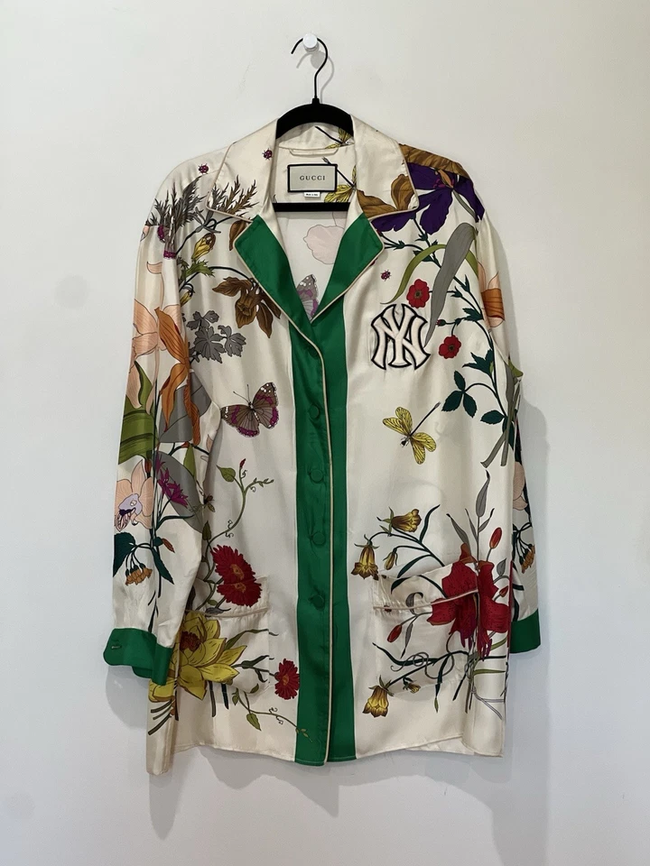 古驰 x 纽约洋基队女式丝绸衬衫 - 限量版 44 XL 码 — 第 1/4 张图片