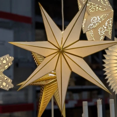 Ikea STRALA Estrella Lámpara Colgante/Lámpara de Mesa Pantalla Oro Blanco 28" Nuevo Foto 1 de 4