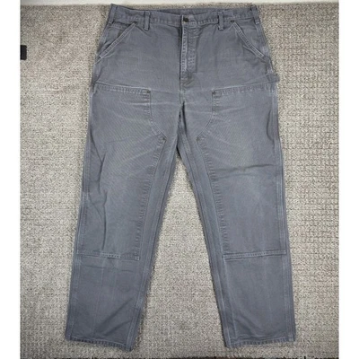 Pantalones Carpintero Carharttb136 GVL Para Hombres Gris Grava Lona Doble Rodilla Talla 40x34 Foto 1 de 4