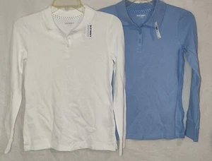 Lot of 2 Old Navy shirt polo uniform long sleeve Large (10-12) Blue And White - Picture 1 of 9