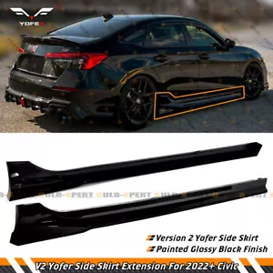 For 22-25 Honda Civic Sedan Hatchback Yofer V2 Gloss Black Side Skirt Extension - Picture 1 of 7