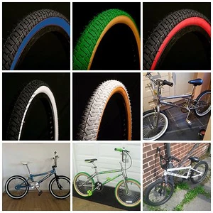 2 OF CURIOUK COLOURED BMX TYRES 20 x 2.125 CURIO UK OLD SCHOOL - Picture 1 of 60