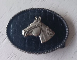 Loopty Loo Horse Head Black Leather Roped Edge Belt Buckle Stallion Country Mare - Picture 1 of 5