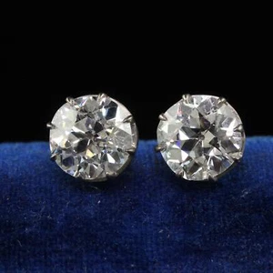 Antike Art Deco Platin alte europäische Diamant Ohrstecker - GIA - Bild 1 von 10
