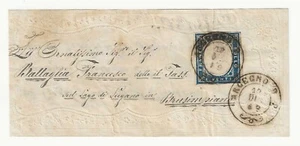 1860 Sardinien - Briefmarke mit Klammer von Argegno auf Umschlagfragment Typ Valentina - Bild 1 von 2