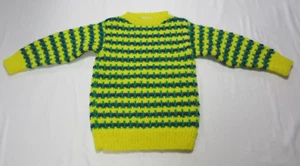 Vintage - Hand Knit (Child) Yellow, Green and Blue Pullover Sweater (1980's) - Picture 1 of 6
