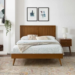 Modway Alana Wood Twin Platform Bed in Walnut With Splayed Legs - Picture 1 of 10