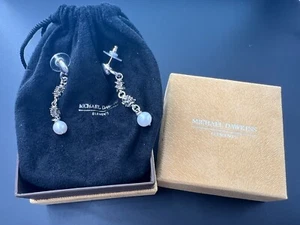 MICHAEL DAWKINS STERLING SILVER 925 14K YG GOLD GRANULATION PEARL DROP EARRINGS - Picture 1 of 5