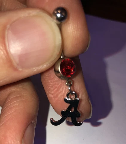 Alabama Crimson TIde “A” belly ring 14ga. Red Stone Cover