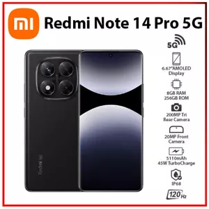 Xiaomi Redmi Note 14 Pro 5G 8GB+256GB BLACK Dual SIM Android Cell Phone - Picture 1 of 5