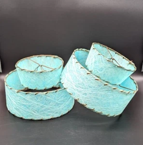 MCM Fiberglass 2 Tier Lamp Shades Atomic Turquoise Aqua Tiered Boudoir Set 2 - Picture 1 of 12