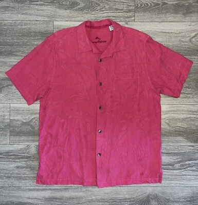 Tommy Bahama 100% Silk Al Fresco Tropics Button Camp Shirt Hawaiian Berry Mens M - Image 1 of 4